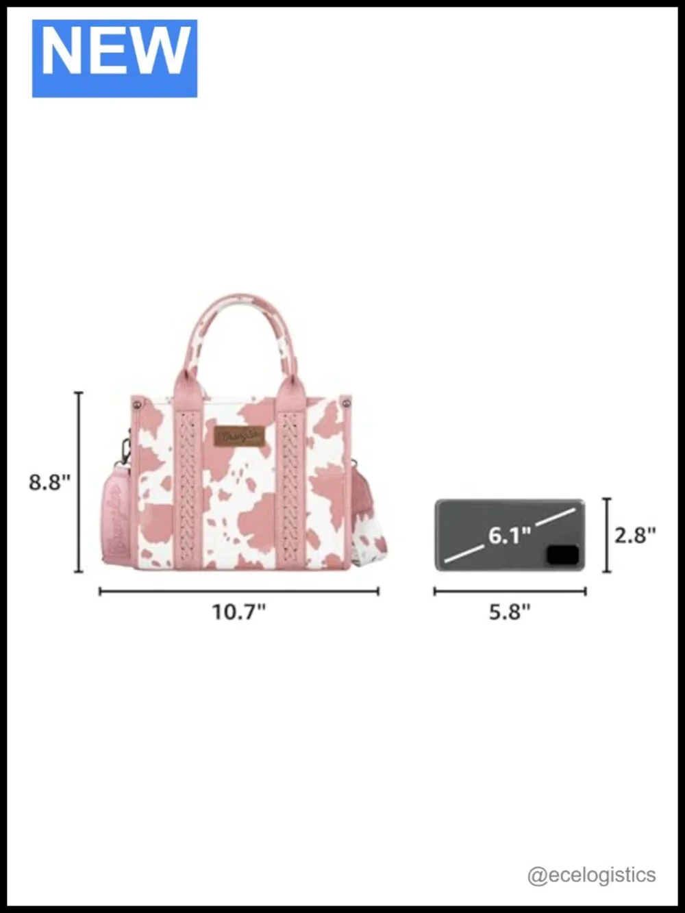 Faux Leather Cow Print Satchel Tote with Signature Strap, Top Handle Western